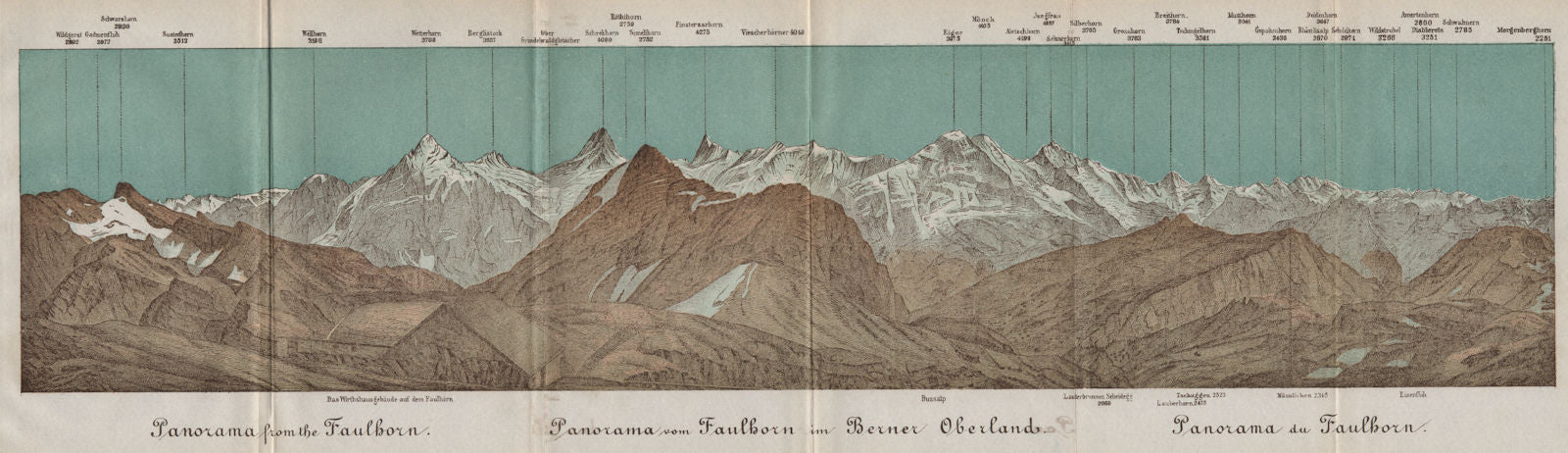 PANORAMA from/vom FAULHORN. Berner Oberland. Bernese Oberland 1889 old map